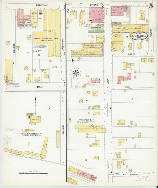 Sanborn Fire Insurance Map from Springfield, Robertson County, Tennessee (1908), Sheet #0005 - Historic Sanborn Fire Insurance Map Print, vintage old map wall art, antique decor, genealogy gift, Tennessee Tennessee map