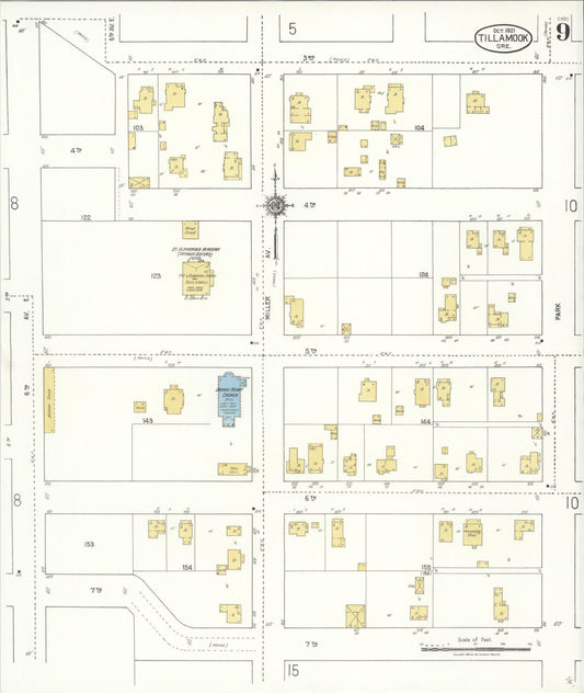 Sanborn Fire Insurance Map from Tillamook, Tillamook County, Oregon (1921), Sheet #0009 - Historic Sanborn Fire Insurance Map Print, vintage old map wall art, antique decor, genealogy gift, Oregon Oregon map