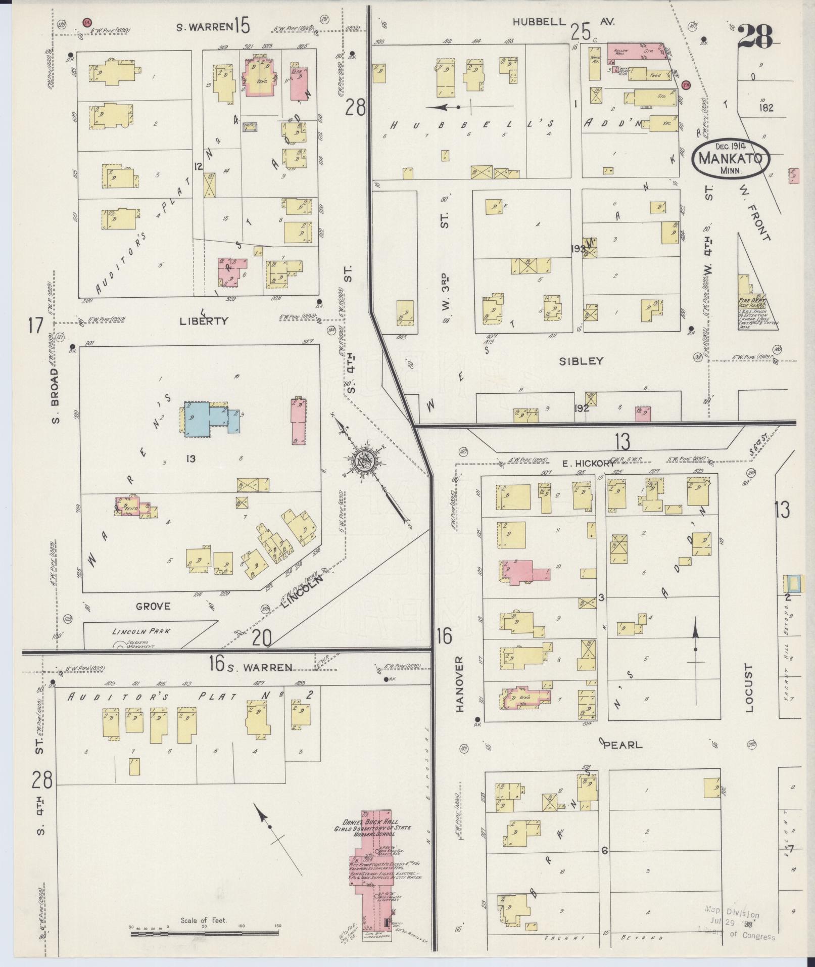 Sanborn Fire Insurance Map from Mankato, Blue Earth County, Minnesota (1914), Sheet #0028 - Historic Sanborn Fire Insurance Map Print, vintage old map wall art, antique decor, genealogy gift, Minnesota Minnesota map