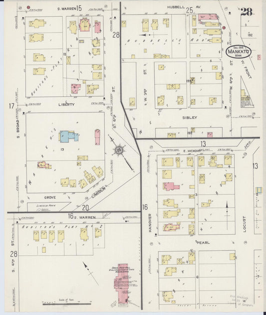 Sanborn Fire Insurance Map from Mankato, Blue Earth County, Minnesota (1914), Sheet #0028 - Historic Sanborn Fire Insurance Map Print, vintage old map wall art, antique decor, genealogy gift, Minnesota Minnesota map