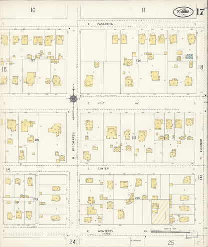 Sanborn Fire Insurance Map from Pomona, Los Angeles County, California (1911), Sheet #0017 - Complete Map Set gallery image, historic Sanborn map, vintage wall art, California California