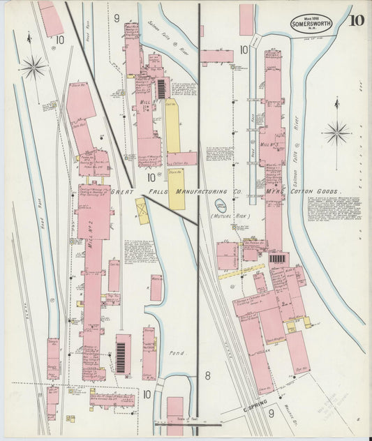 Sanborn Fire Insurance Map from Somersworth, Strafford County, New Hampshire (1898), Sheet #0010 - Historic Sanborn Fire Insurance Map Print, vintage old map wall art, antique decor, genealogy gift, Maine Maine map