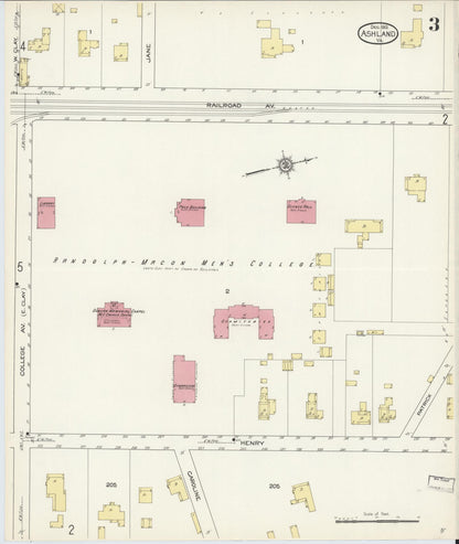 Sanborn Fire Insurance Map from Ashland, Hanover County, Virginia (1913), Sheet #0003 - Complete Map Set gallery image, historic Sanborn map, vintage wall art, Virginia Virginia