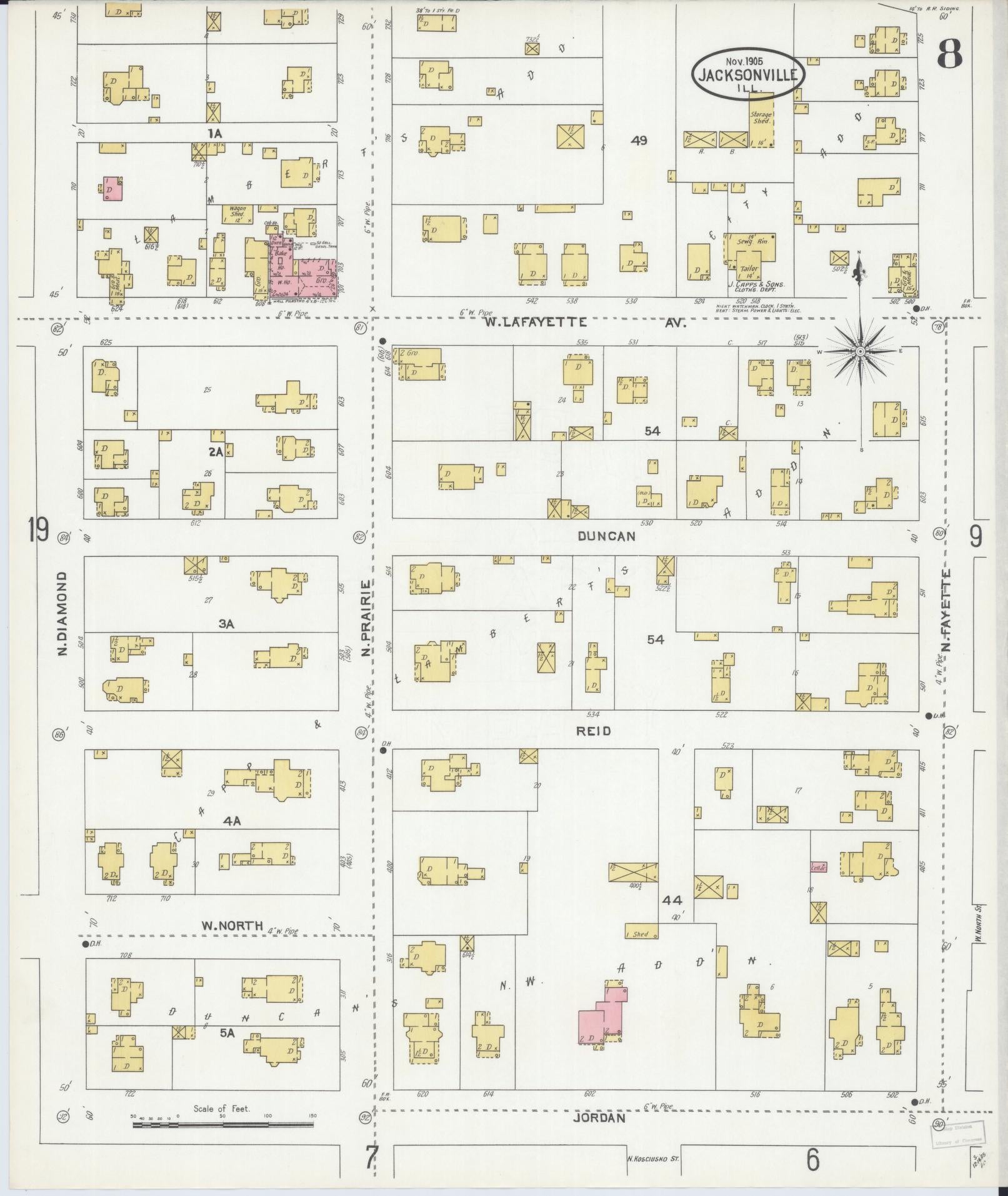 Sanborn Fire Insurance Map from Jacksonville, Morgan County, Illinois. (1905), Sheet 8 – Historic Sanborn Fire Insurance Map Print