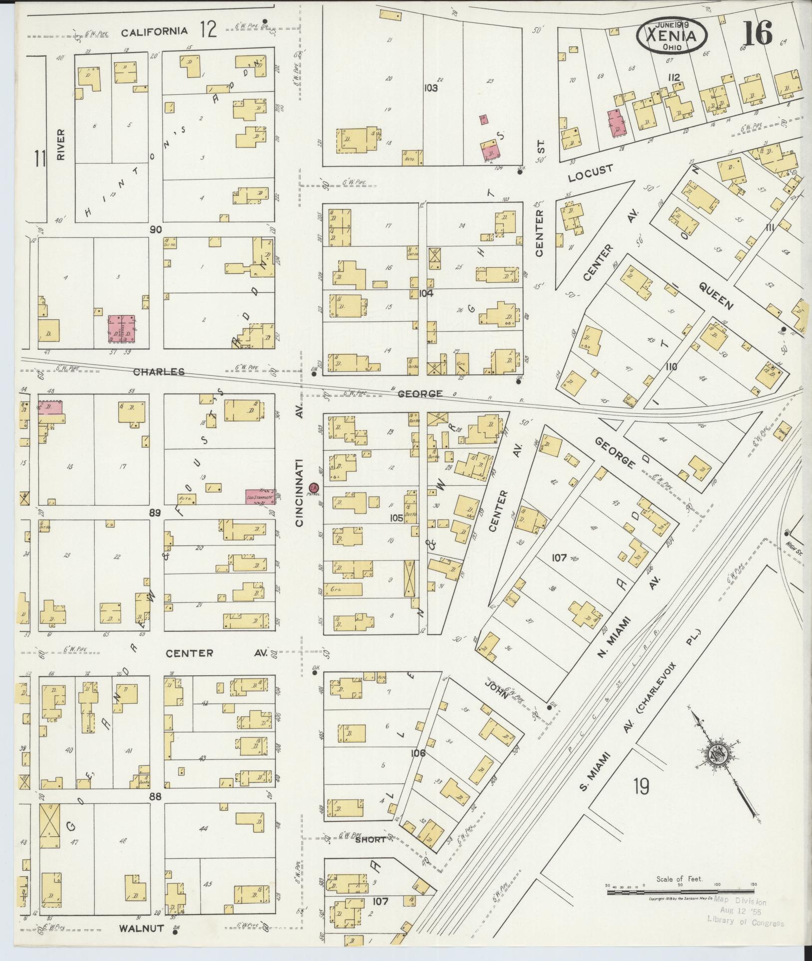 Sanborn Fire Insurance Map from Xenia, Greene County, Ohio (1919), Sheet #0016 - Historic Sanborn Fire Insurance Map Print, vintage old map wall art, antique decor, genealogy gift, Ohio Ohio map