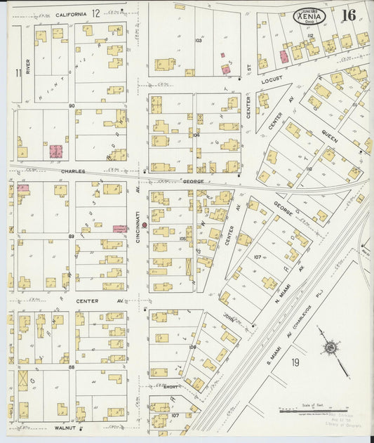 Sanborn Fire Insurance Map from Xenia, Greene County, Ohio (1919), Sheet #0016 - Historic Sanborn Fire Insurance Map Print, vintage old map wall art, antique decor, genealogy gift, Ohio Ohio map