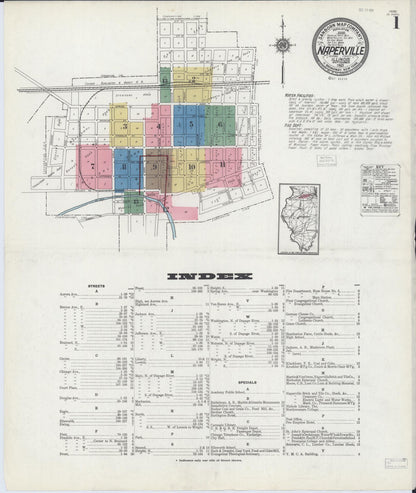 Sanborn Fire Insurance Map from Naperville, Du Page County, Illinois (1921), Sheet #0001 - Complete Map Set gallery image, historic Sanborn map, vintage wall art, Illinois Illinois