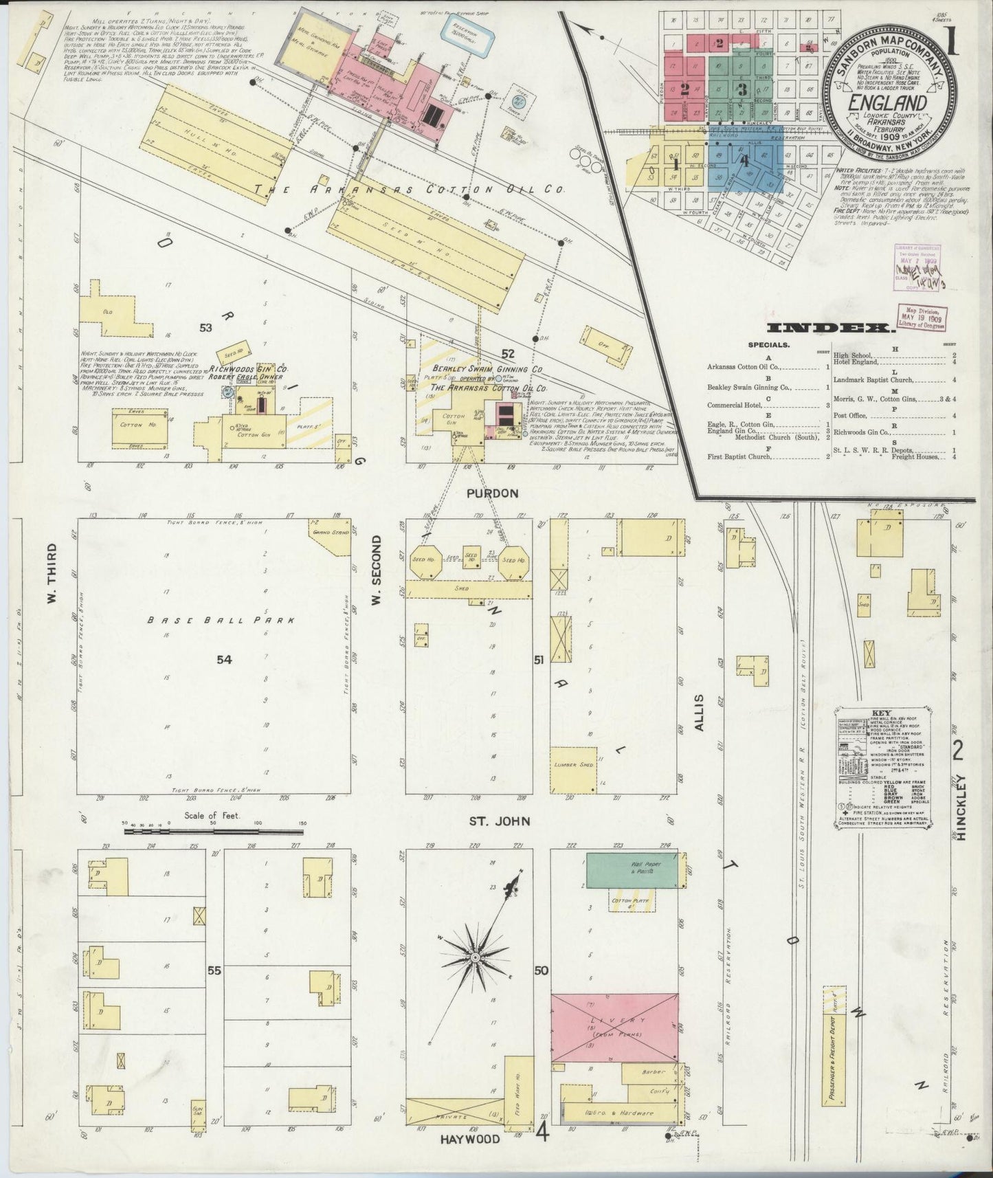Sanborn Fire Insurance Map from England, Lonoke County, Arkansas. (1909) – Historic Sanborn Fire Insurance Map Print