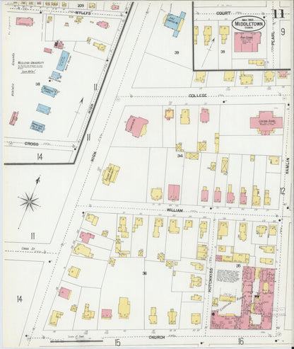 Sanborn Fire Insurance Map from Middletown, Middlesex County, Connecticut (1901), Sheet #0011 - Complete Map Set gallery image, historic Sanborn map, vintage wall art, Connecticut Connecticut