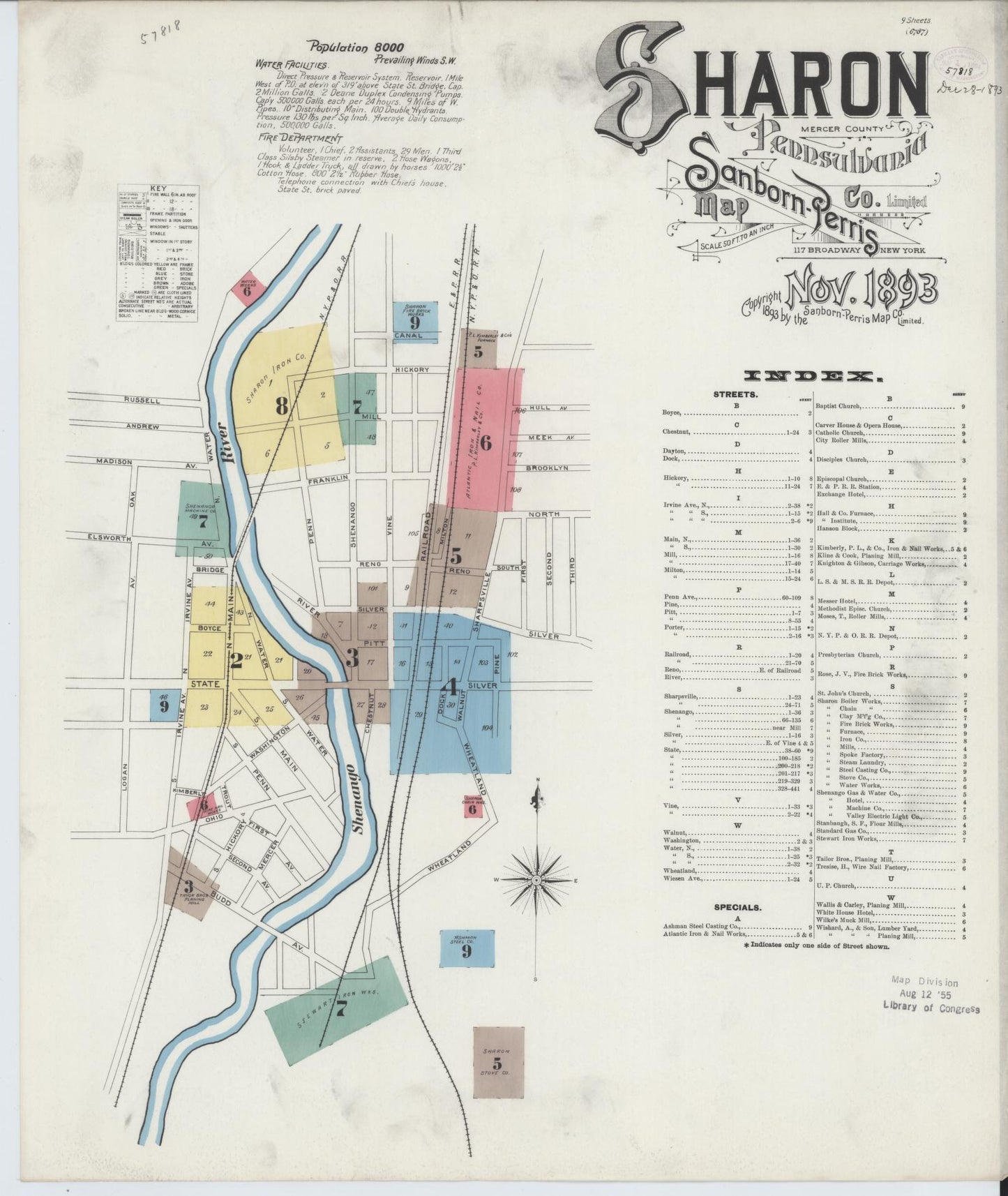 Sanborn Fire Insurance Map from Sharon, Mercer County, Pennsylvania (1893), Sheet #0001 - Complete Map Set gallery image, historic Sanborn map, vintage wall art, Pennsylvania Pennsylvania