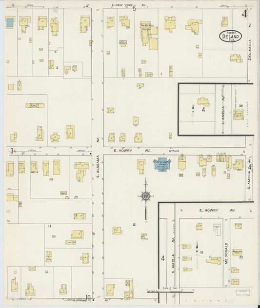 Sanborn Fire Insurance Map from De Land, Volusia County, Florida (1915), Sheet #0004 - Historic Sanborn Fire Insurance Map Print, vintage old map wall art, antique decor, genealogy gift, Florida Florida map