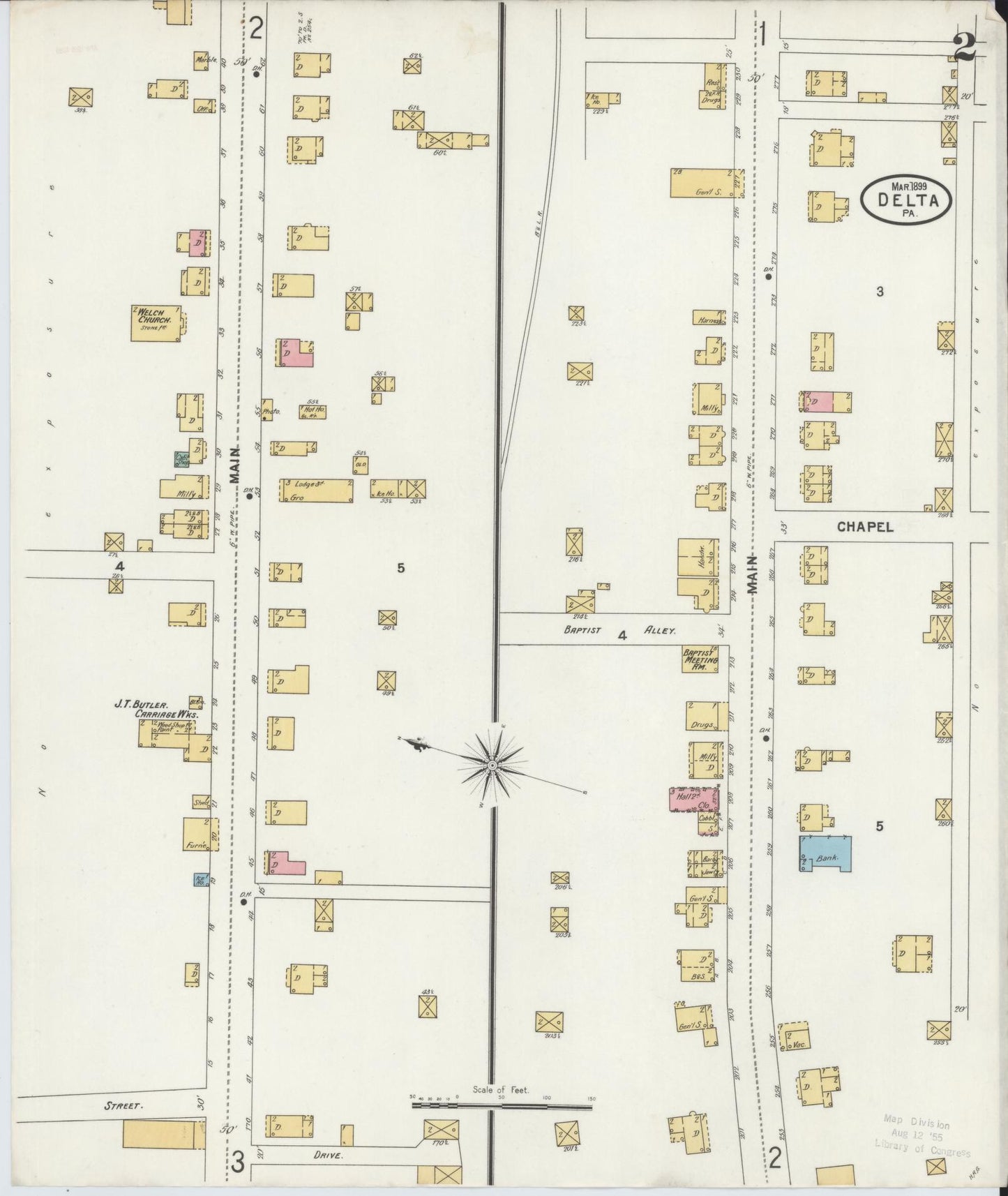 Sanborn Fire Insurance Map from Delta, York County, Pennsylvania (1899), Sheet #0002 - Historic Sanborn Fire Insurance Map Print, vintage old map wall art, antique decor, genealogy gift, Pennsylvania Pennsylvania map