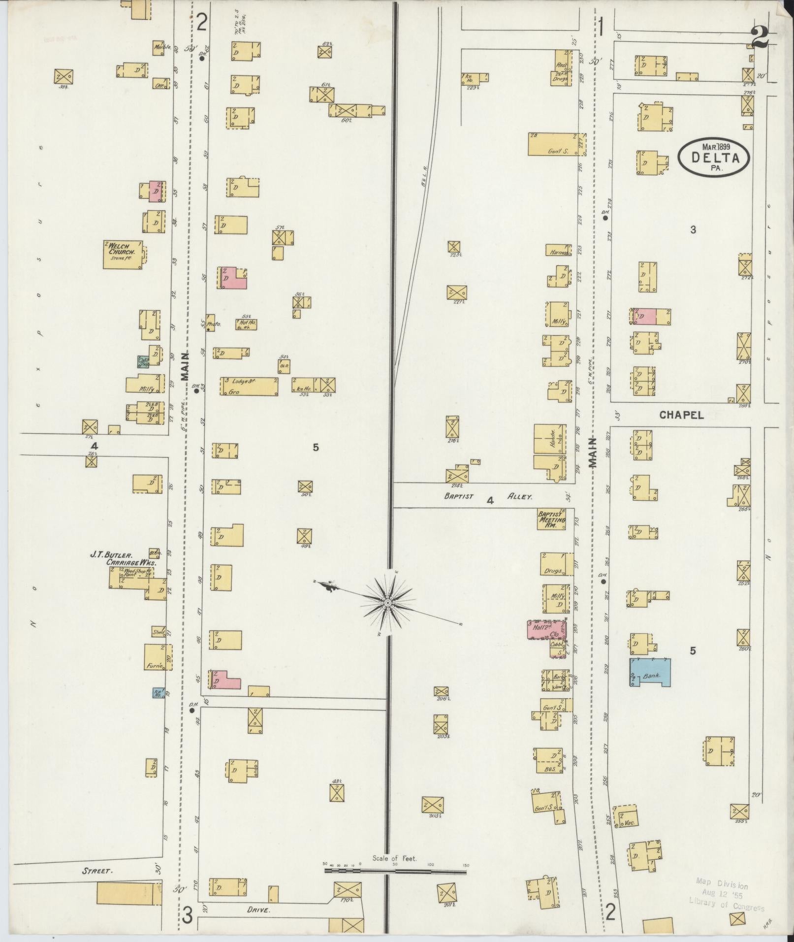 Sanborn Fire Insurance Map from Delta, York County, Pennsylvania (1899), Sheet #0002 - Historic Sanborn Fire Insurance Map Print, vintage old map wall art, antique decor, genealogy gift, Pennsylvania Pennsylvania map