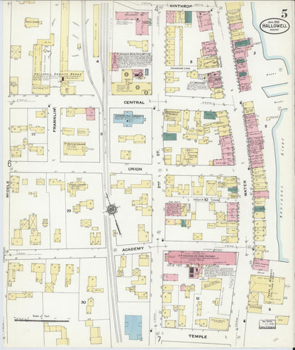 Sanborn Fire Insurance Map from Hallowell, Kennebec County, Maine (1910), Sheet #0005 - Complete Map Set gallery image, historic Sanborn map, vintage wall art, Maine Maine