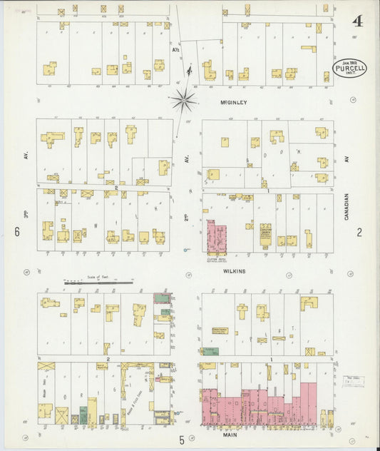 Sanborn Fire Insurance Map from Purcell, McClain County, Oklahoma (1902), Sheet #0004 - Historic Sanborn Fire Insurance Map Print, vintage old map wall art, antique decor, genealogy gift, Oklahoma Oklahoma map