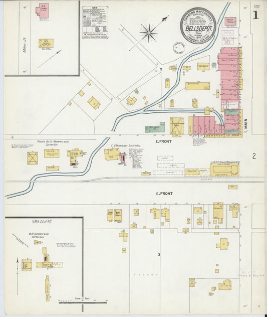 Sanborn Fire Insurance Map from Bells Depot, Crockett County, Tennessee (1902), Sheet #0001 - Historic Sanborn Fire Insurance Map Print, vintage old map wall art, antique decor, genealogy gift, Tennessee Tennessee map