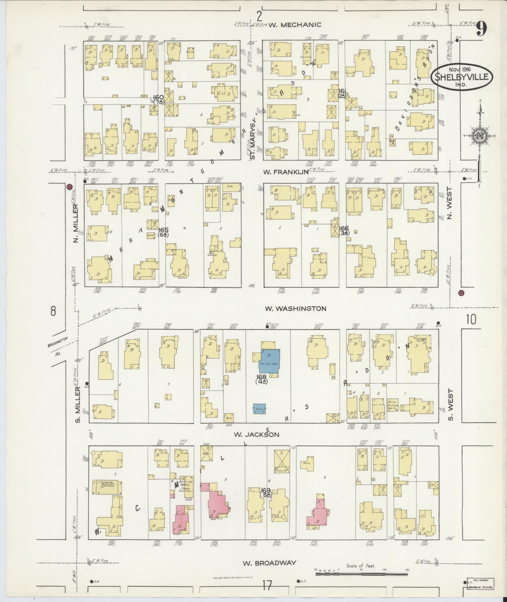 Sanborn Fire Insurance Map from Shelbyville, Shelby County, Indiana (1916), Sheet #0009 - Historic Sanborn Fire Insurance Map Print, vintage old map wall art, antique decor, genealogy gift, Indiana Indiana map
