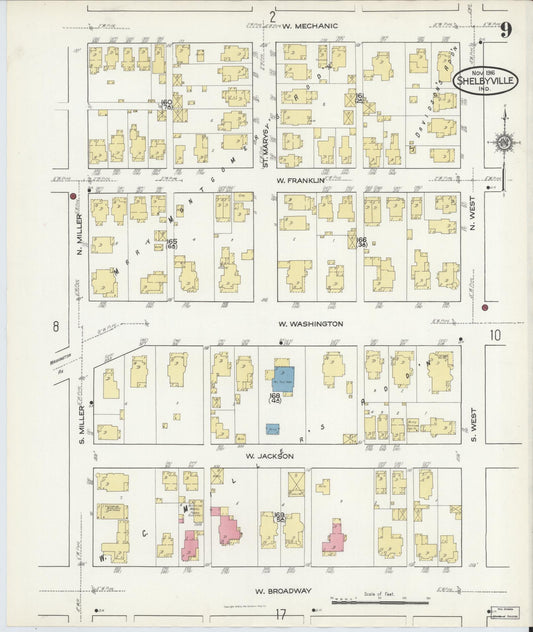 Sanborn Fire Insurance Map from Shelbyville, Shelby County, Indiana (1916), Sheet #0009 - Historic Sanborn Fire Insurance Map Print, vintage old map wall art, antique decor, genealogy gift, Indiana Indiana map