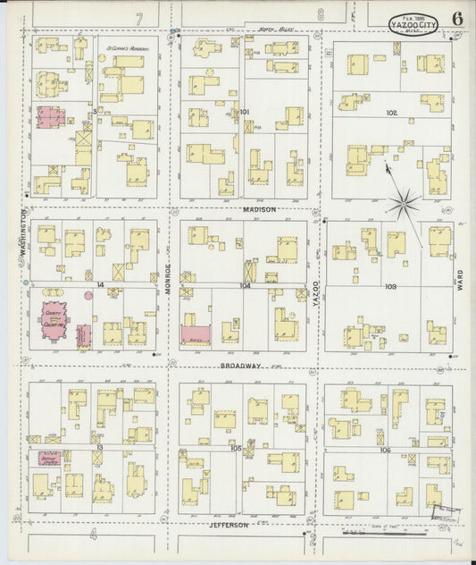 Sanborn Fire Insurance Map from Yazoo City, Yazoo County, Mississippi (1895), Sheet #0006 - Historic Sanborn Fire Insurance Map Print, vintage old map wall art, antique decor, genealogy gift, Mississippi Mississippi map