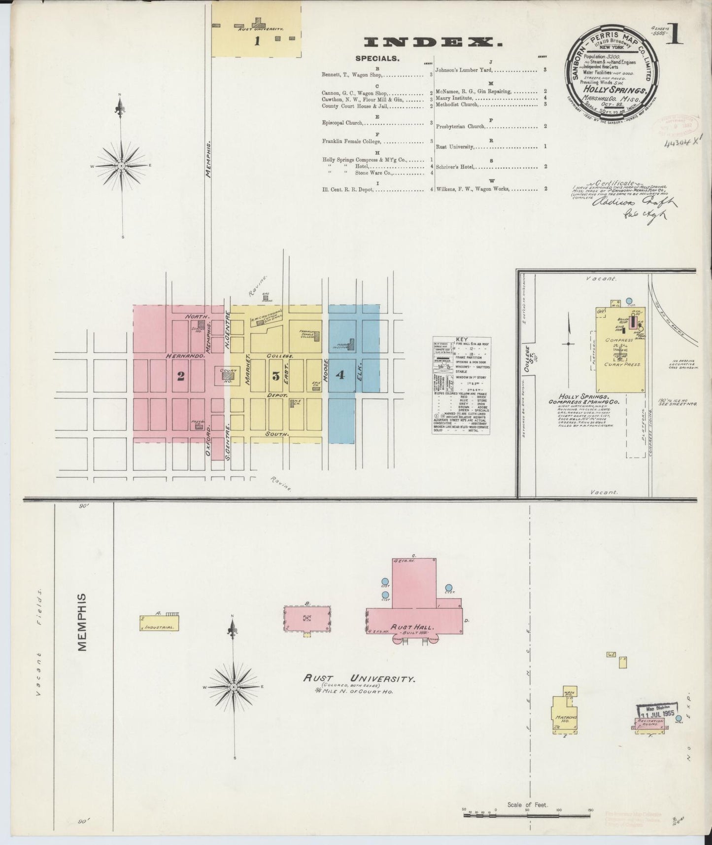 Sanborn Fire Insurance Map from Holly Springs, Marshall County, Mississippi (1892), Sheet #0001 - Complete Map Set gallery image, historic Sanborn map, vintage wall art, Mississippi Mississippi