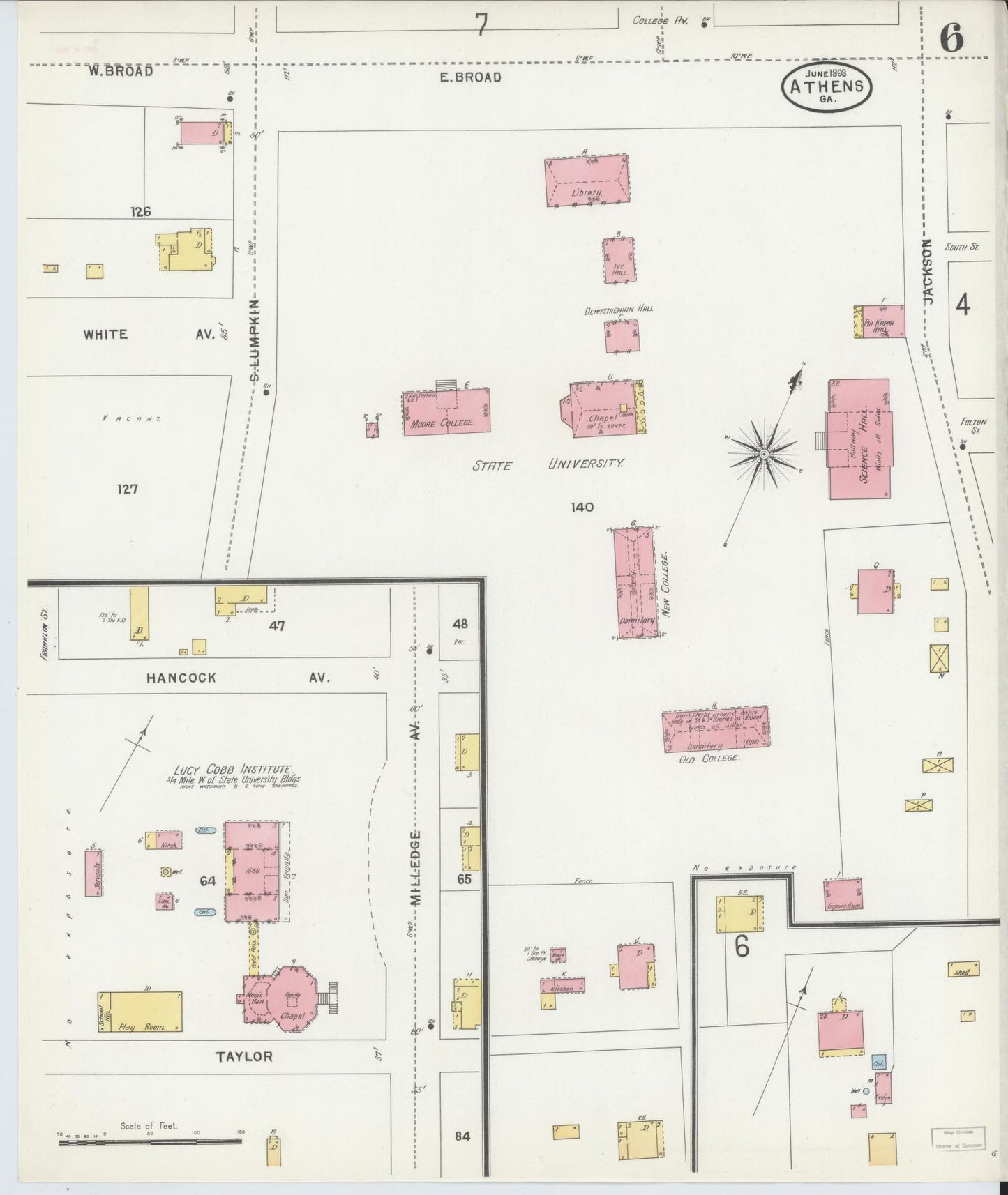 Sanborn Fire Insurance Map from Athens, Clarke County, Georgia (1898), Sheet #0006 - Complete Map Set gallery image, historic Sanborn map, vintage wall art, Georgia Georgia