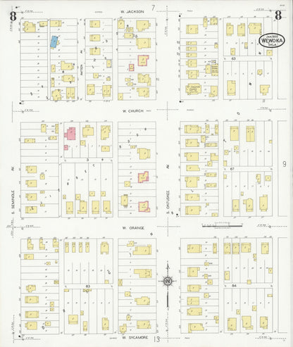 Sanborn Fire Insurance Map from Wewoka, Seminole County, Oklahoma (1930), Sheet #0008 - Complete Map Set gallery image, historic Sanborn map, vintage wall art, Oklahoma Oklahoma