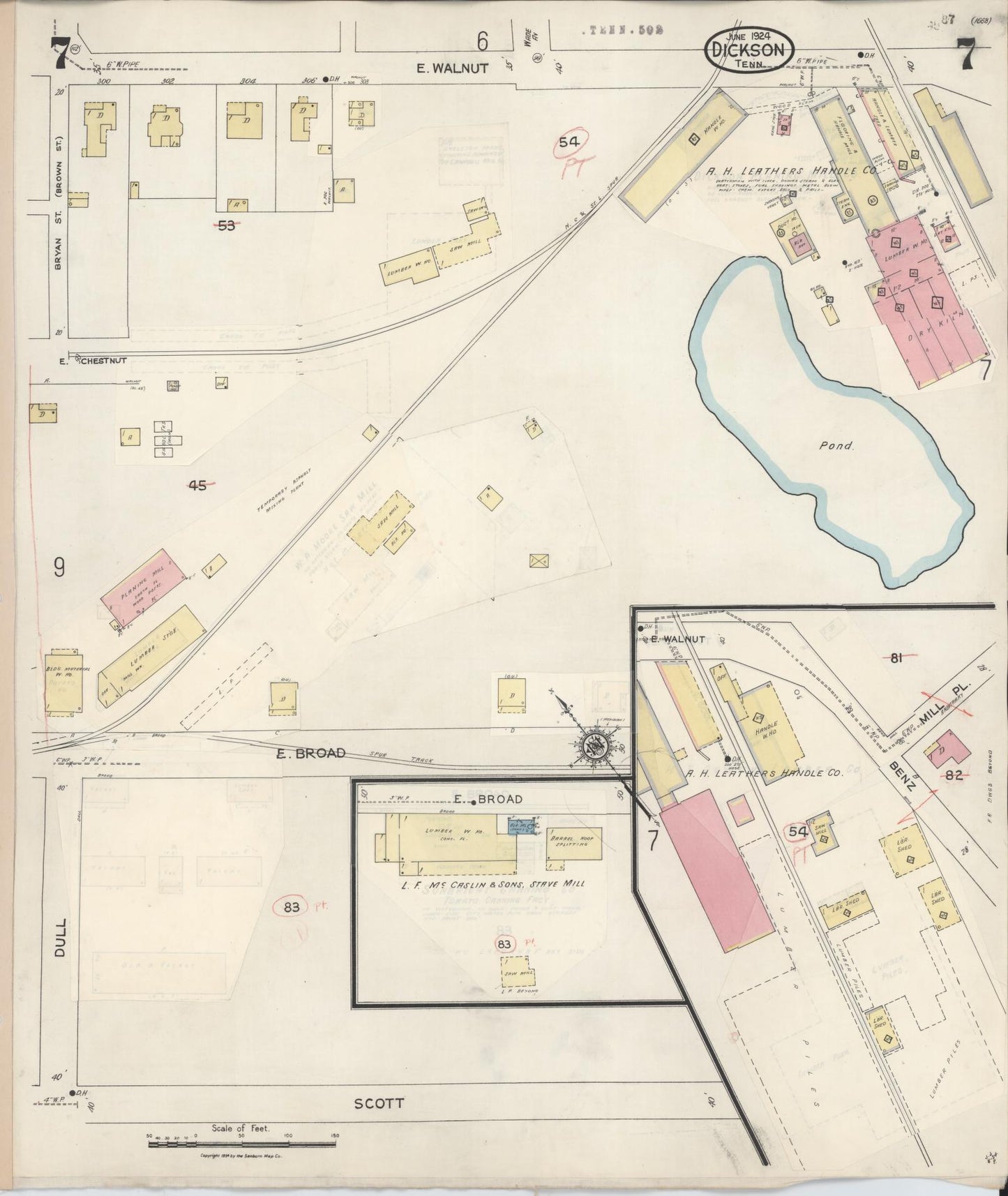 Sanborn Fire Insurance Map from Dickson, Dickson County, Tennessee (1941), Sheet #0007 - Complete Map Set gallery image, historic Sanborn map, vintage wall art, Tennessee Tennessee