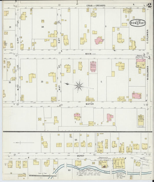Sanborn Fire Insurance Map from Somerset, Pulaski County, Kentucky (1897), Sheet #0002 - Historic Sanborn Fire Insurance Map Print, vintage old map wall art, antique decor, genealogy gift, Kentucky Kentucky map