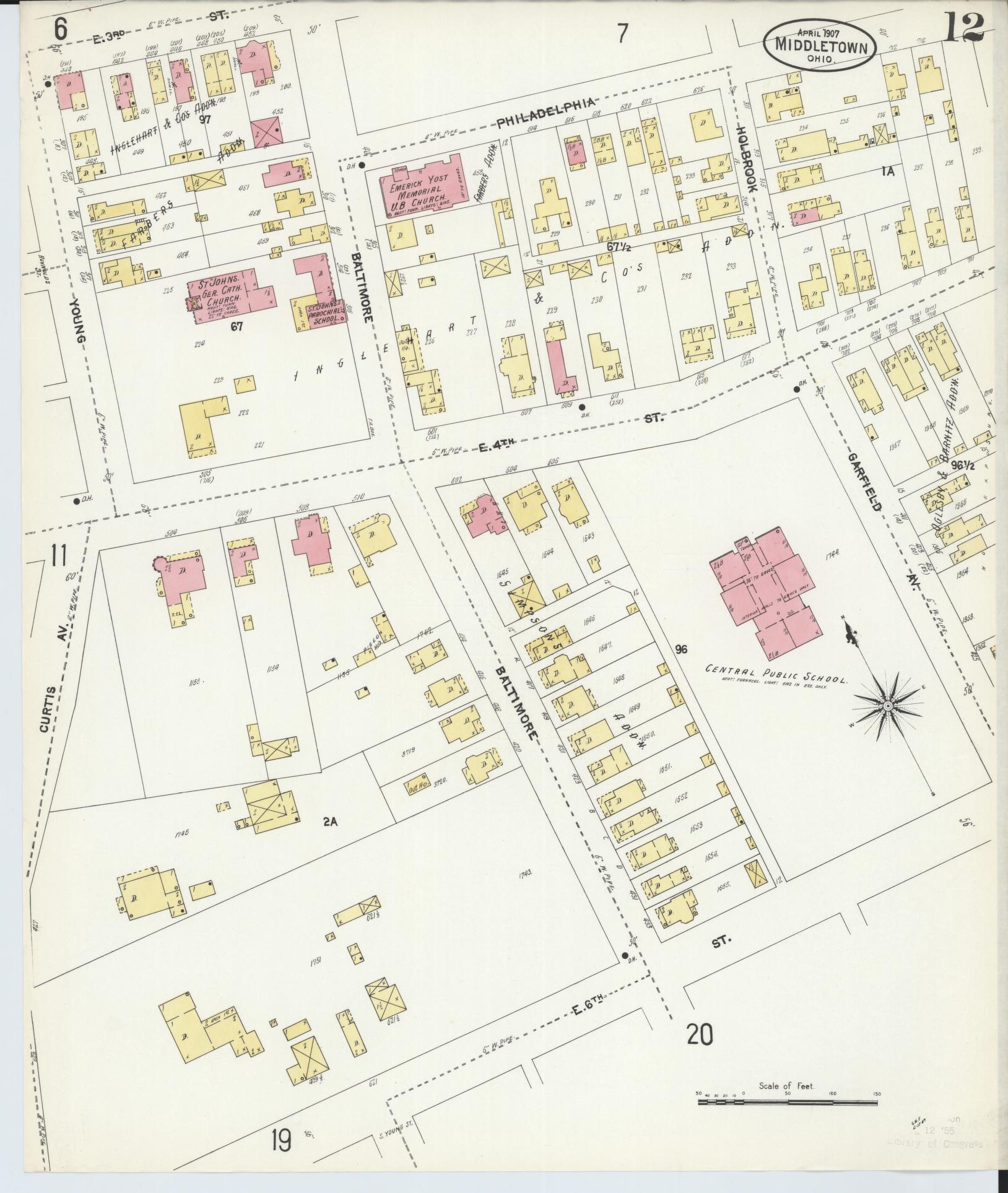 Sanborn Fire Insurance Map from Middletown, Butler County, Ohio (1907), Sheet #0012 - Complete Map Set gallery image, historic Sanborn map, vintage wall art, Ohio Ohio