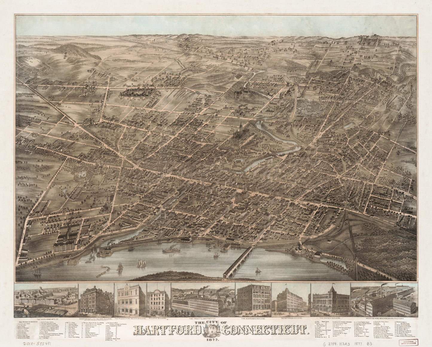 The city of Hartford, Connecticut. (1877) – Historic Bird’s-Eye View Panorama Print