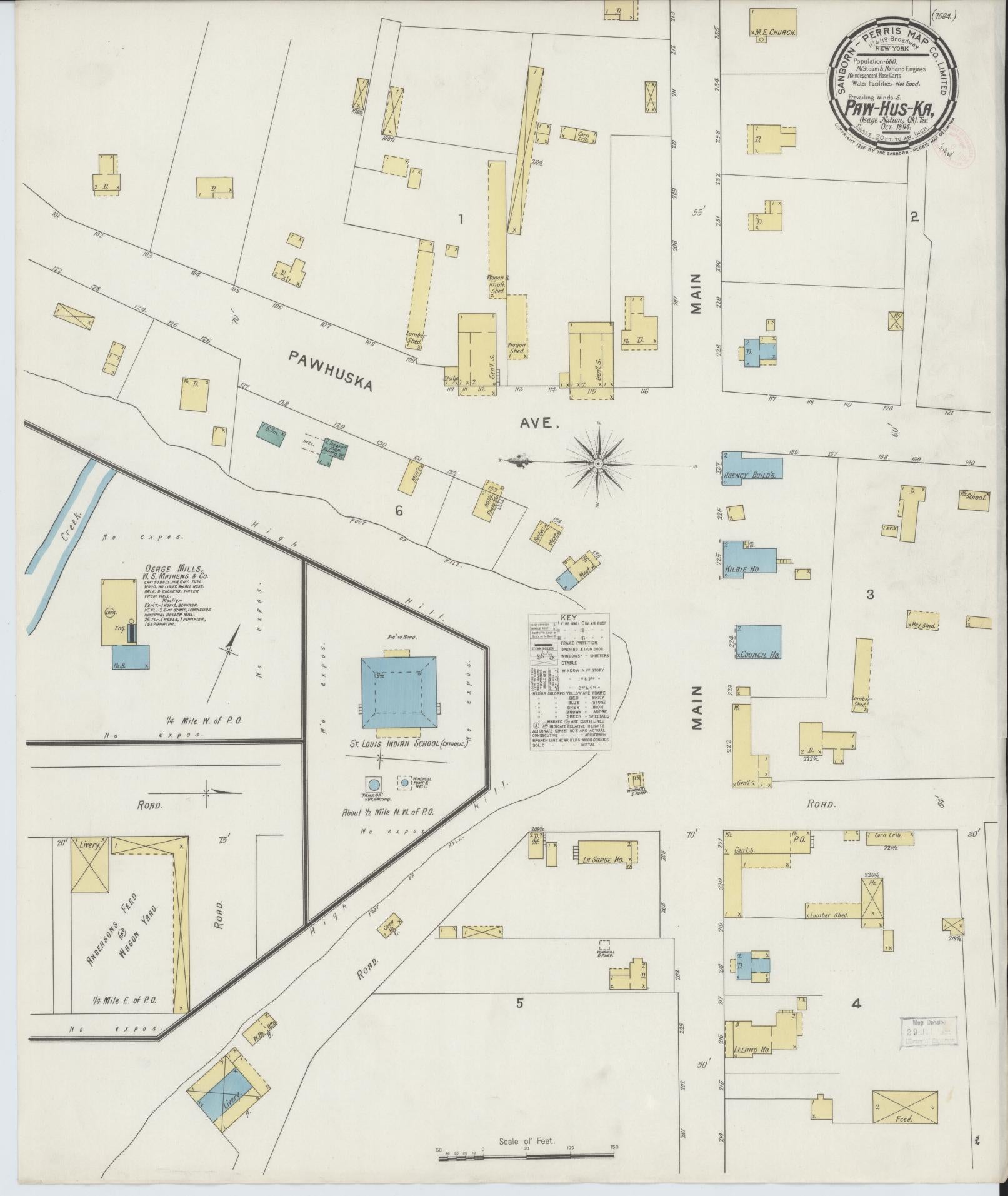 Sanborn Fire Insurance Map from Pawhuska, Osage County, Oklahoma (1894), Sheet #0001 - Historic Sanborn Fire Insurance Map Print, vintage old map wall art, antique decor, genealogy gift, Oklahoma Oklahoma map