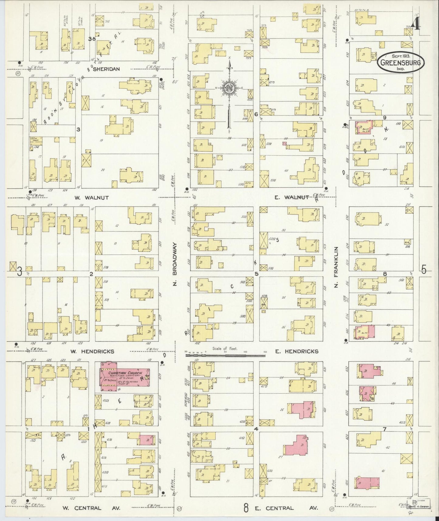 Sanborn Fire Insurance Map from Greensburg, Decatur County, Indiana (1913), Sheet #0004 - Complete Map Set gallery image, historic Sanborn map, vintage wall art, Indiana Indiana