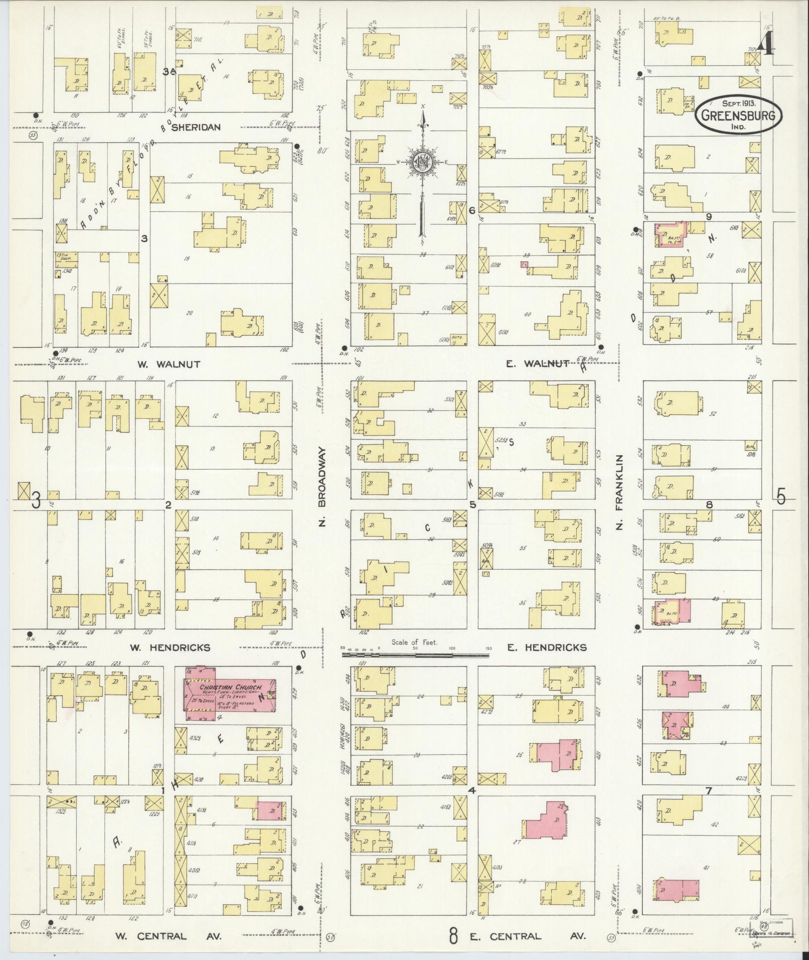 Sanborn Fire Insurance Map from Greensburg, Decatur County, Indiana (1913), Sheet #0004 - Complete Map Set gallery image, historic Sanborn map, vintage wall art, Indiana Indiana