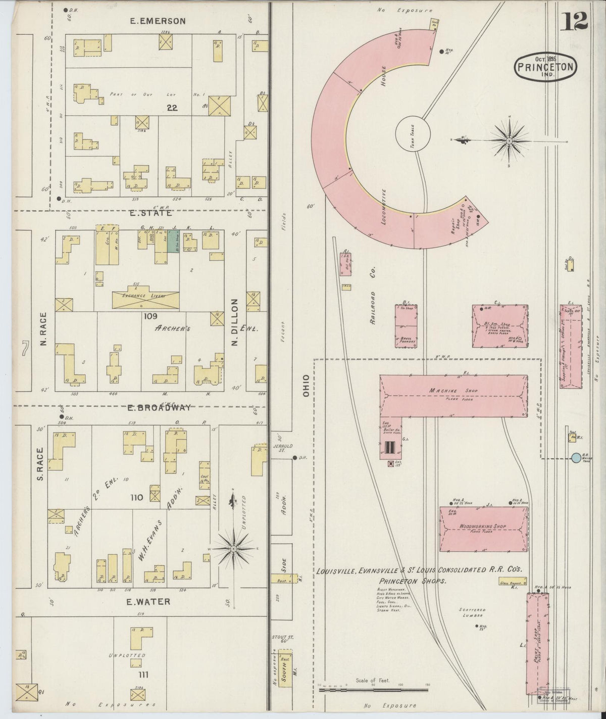 Sanborn Fire Insurance Map from Princeton, Gibson County, Indiana (1895), Sheet #0012 - Historic Sanborn Fire Insurance Map Print, vintage old map wall art, antique decor, genealogy gift, Indiana Indiana map