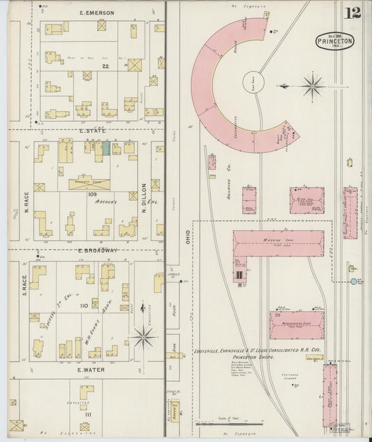 Sanborn Fire Insurance Map from Princeton, Gibson County, Indiana (1895), Sheet #0012 - Historic Sanborn Fire Insurance Map Print, vintage old map wall art, antique decor, genealogy gift, Indiana Indiana map