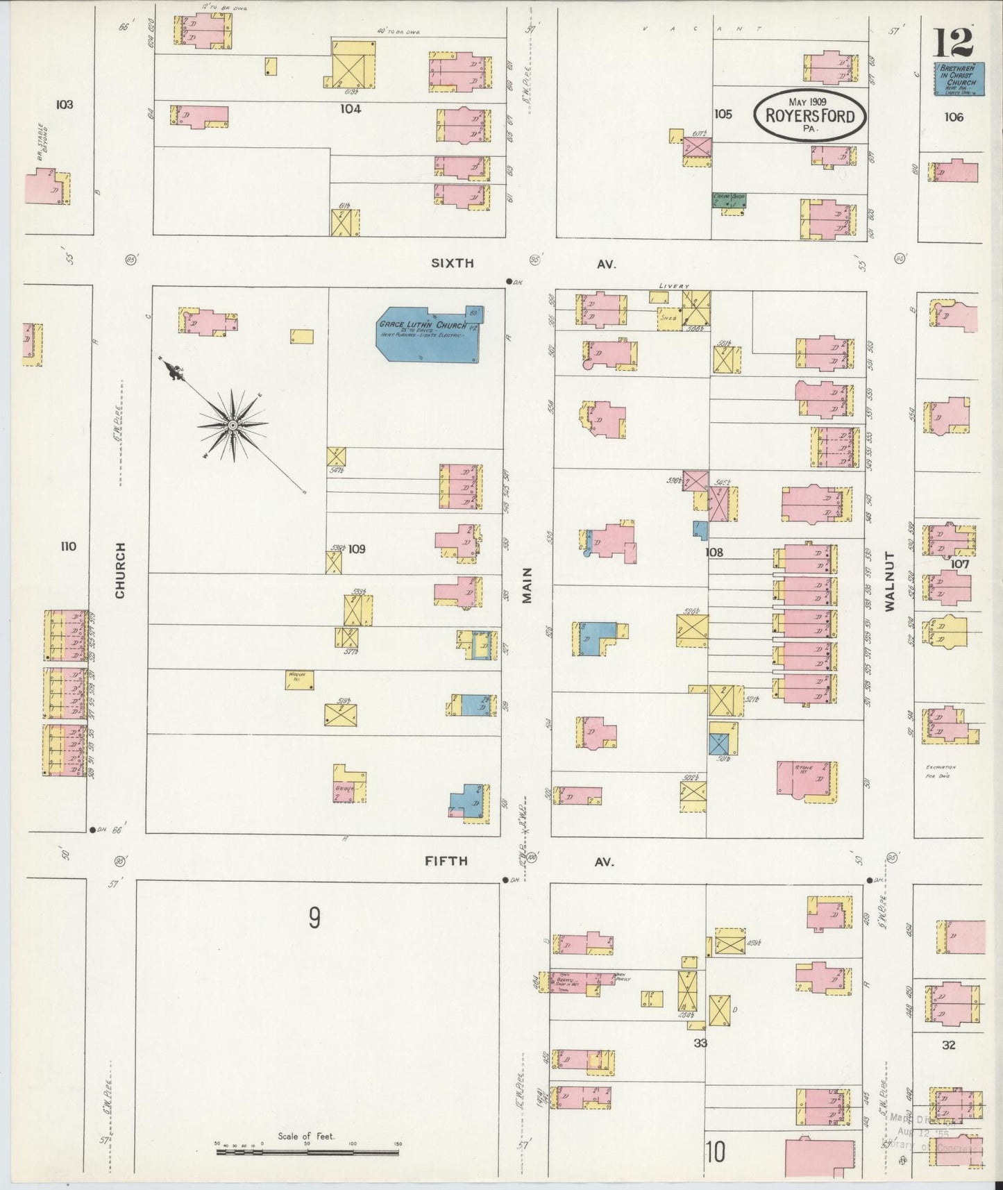 Sanborn Fire Insurance Map from Royersford, Montgomery County, Pennsylvania (1909), Sheet #0012 - Complete Map Set gallery image, historic Sanborn map, vintage wall art, Pennsylvania Pennsylvania