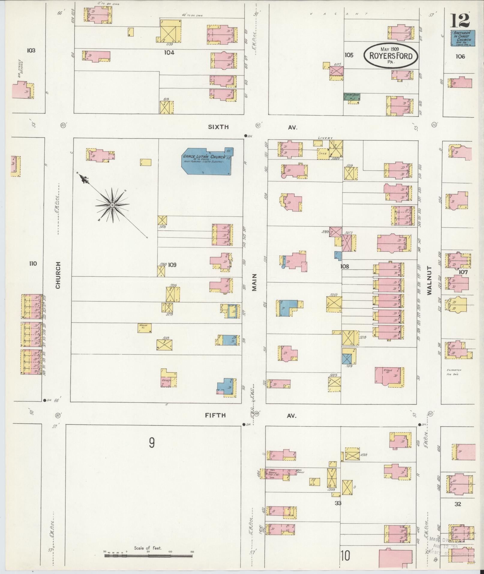 Sanborn Fire Insurance Map from Royersford, Montgomery County, Pennsylvania (1909), Sheet #0012 - Complete Map Set gallery image, historic Sanborn map, vintage wall art, Pennsylvania Pennsylvania