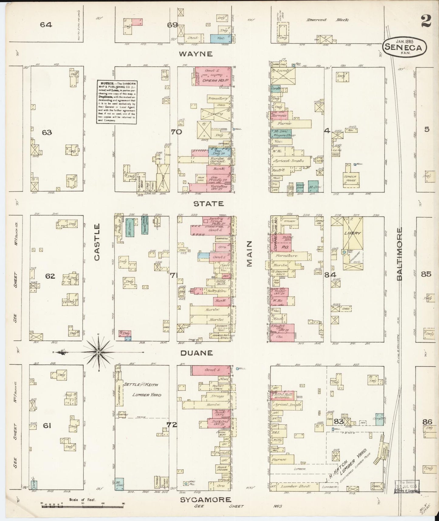 Sanborn Fire Insurance Map from Seneca, Nemaha County, Kansas (1885), Sheet #0002 - Complete Map Set gallery image, historic Sanborn map, vintage wall art, Kansas Kansas