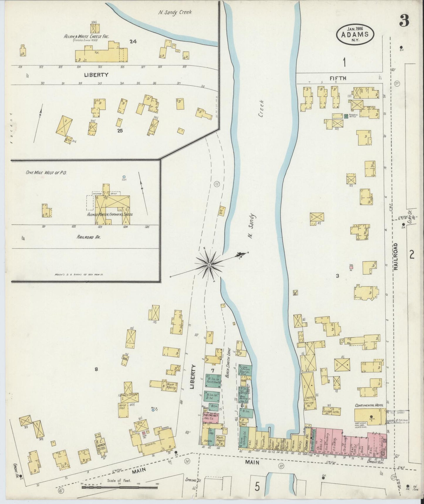 Sanborn Fire Insurance Map from Adams, Jefferson County, New York (1906), Sheet #0003 - Complete Map Set gallery image, historic Sanborn map, vintage wall art, New York New York