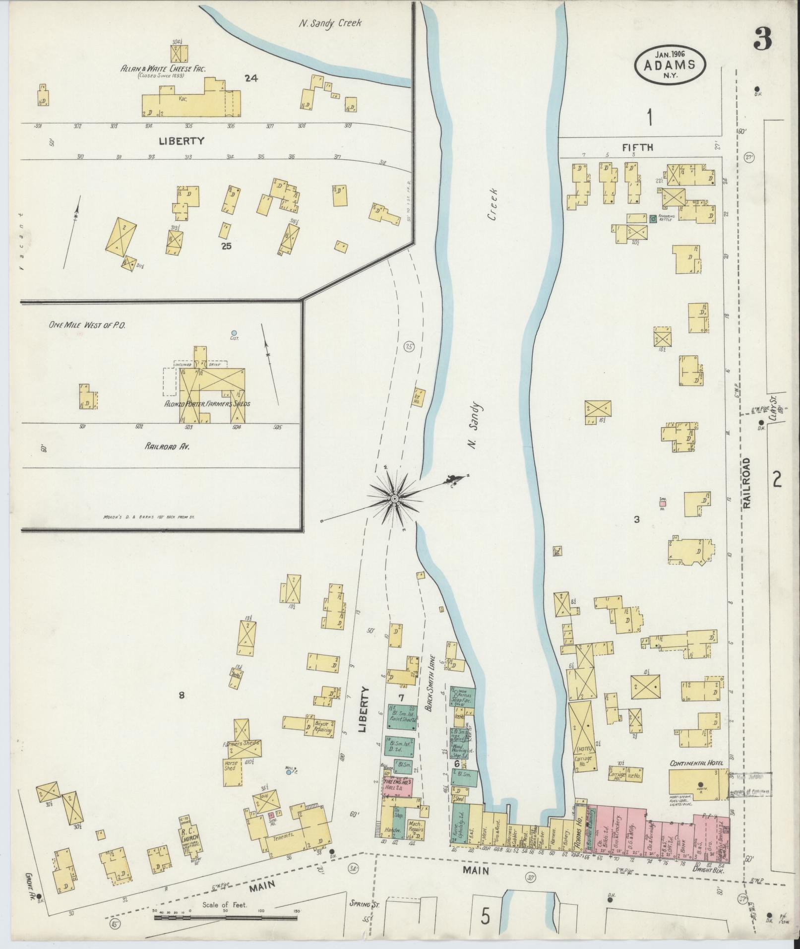Sanborn Fire Insurance Map from Adams, Jefferson County, New York (1906), Sheet #0003 - Complete Map Set gallery image, historic Sanborn map, vintage wall art, New York New York