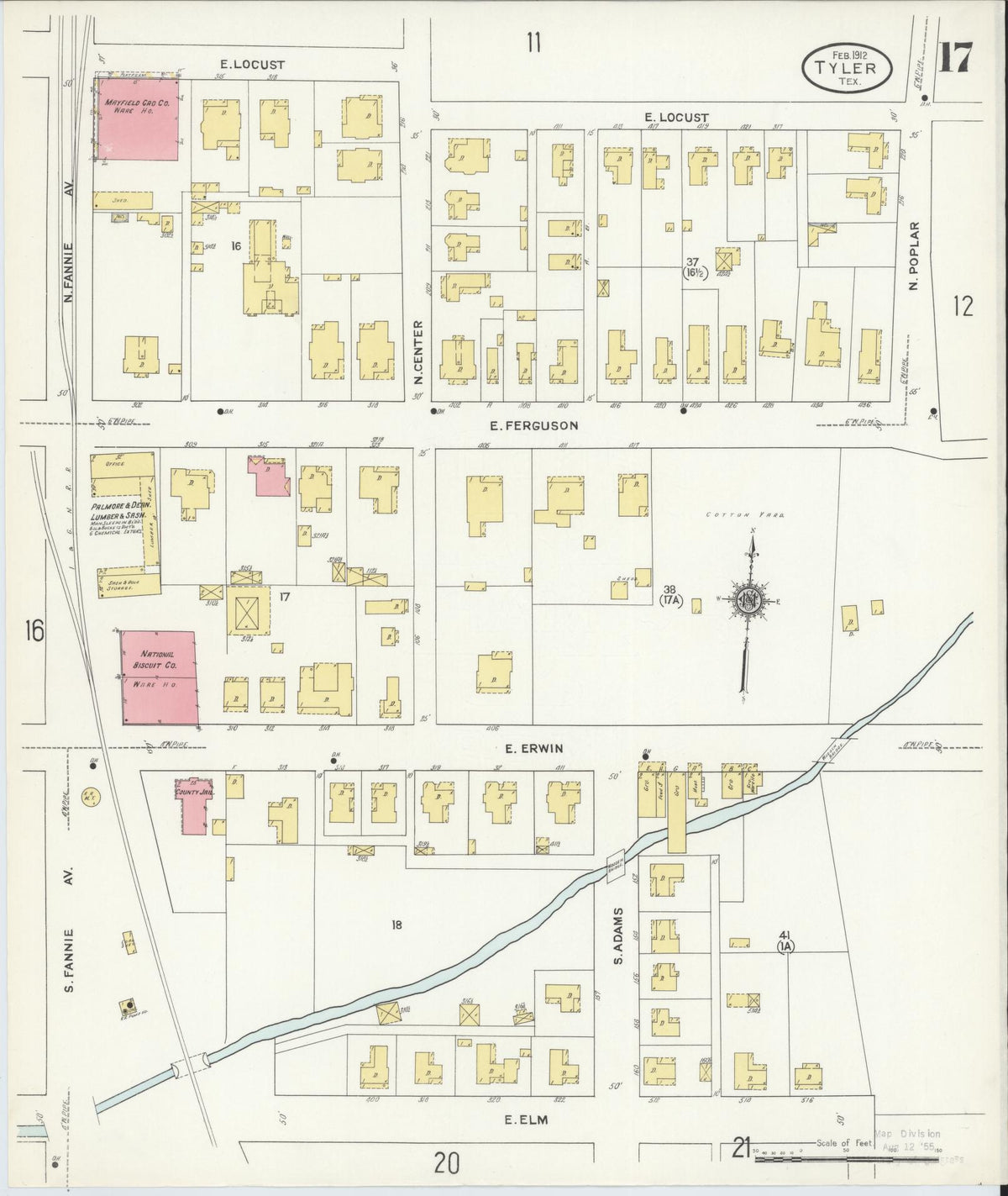 Sanborn Fire Insurance Map from Tyler, Smith County, Texas (1912), Sheet #0017 - Historic Sanborn Fire Insurance Map Print, vintage old map wall art, antique decor, genealogy gift, Texas Texas map