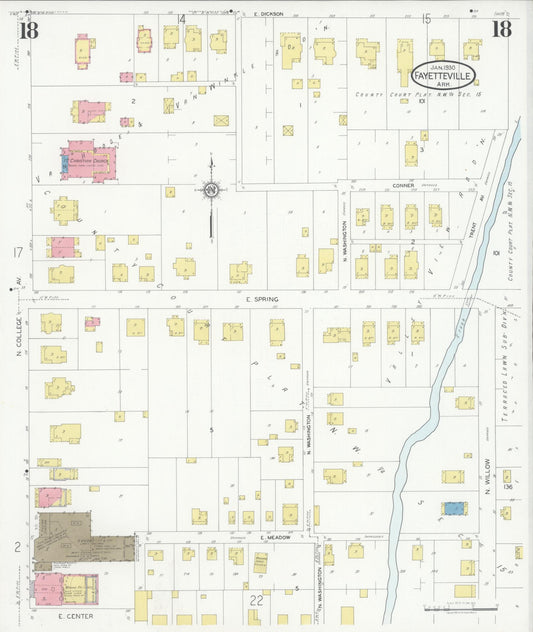 Sanborn Fire Insurance Map from Fayetteville, Washington County, Arkansas (1930), Sheet #0018 - Historic Sanborn Fire Insurance Map Print, vintage old map wall art, antique decor, genealogy gift, Arkansas Arkansas map