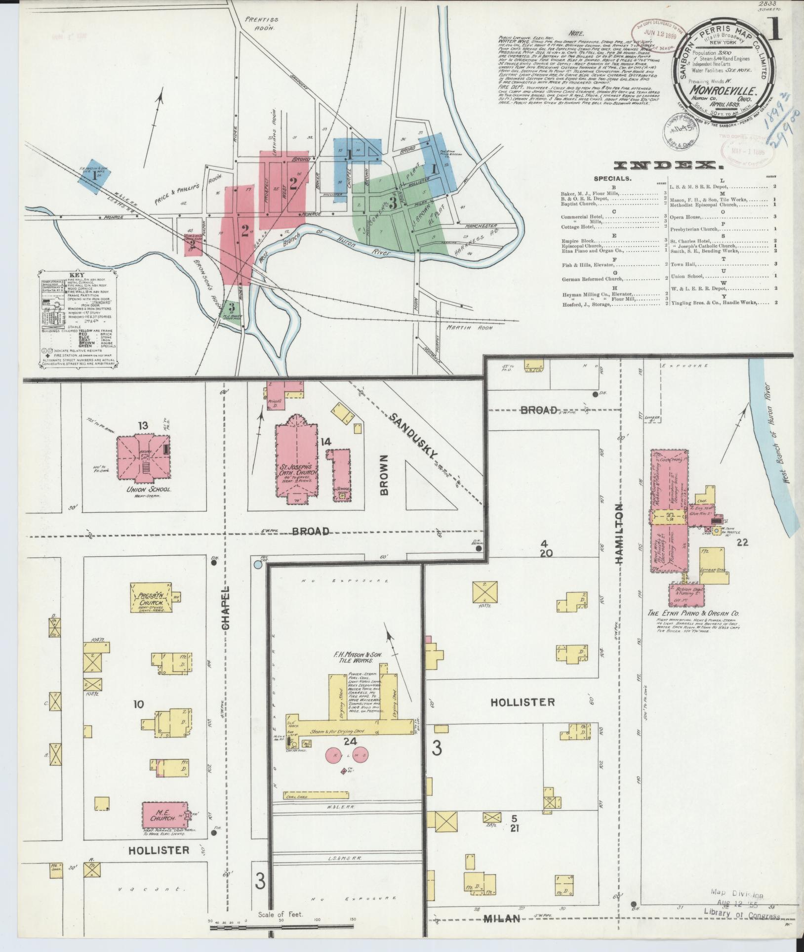 Sanborn Fire Insurance Map from Monroeville, Huron County, Ohio (1899), Sheet #0001 - Complete Map Set gallery image, historic Sanborn map, vintage wall art, Ohio Ohio