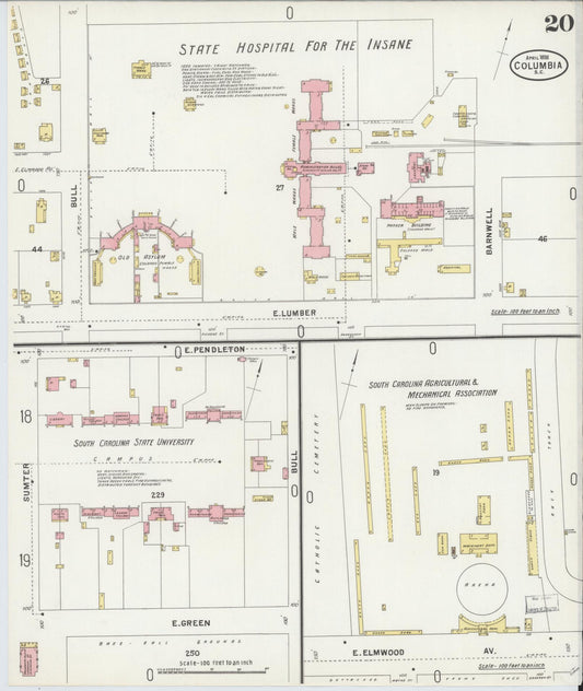 Sanborn Fire Insurance Map from Columbia, Richland County, South Carolina (1898), Sheet #0020 - Historic Sanborn Fire Insurance Map Print, vintage old map wall art, antique decor, genealogy gift, South Carolina South Carolina map