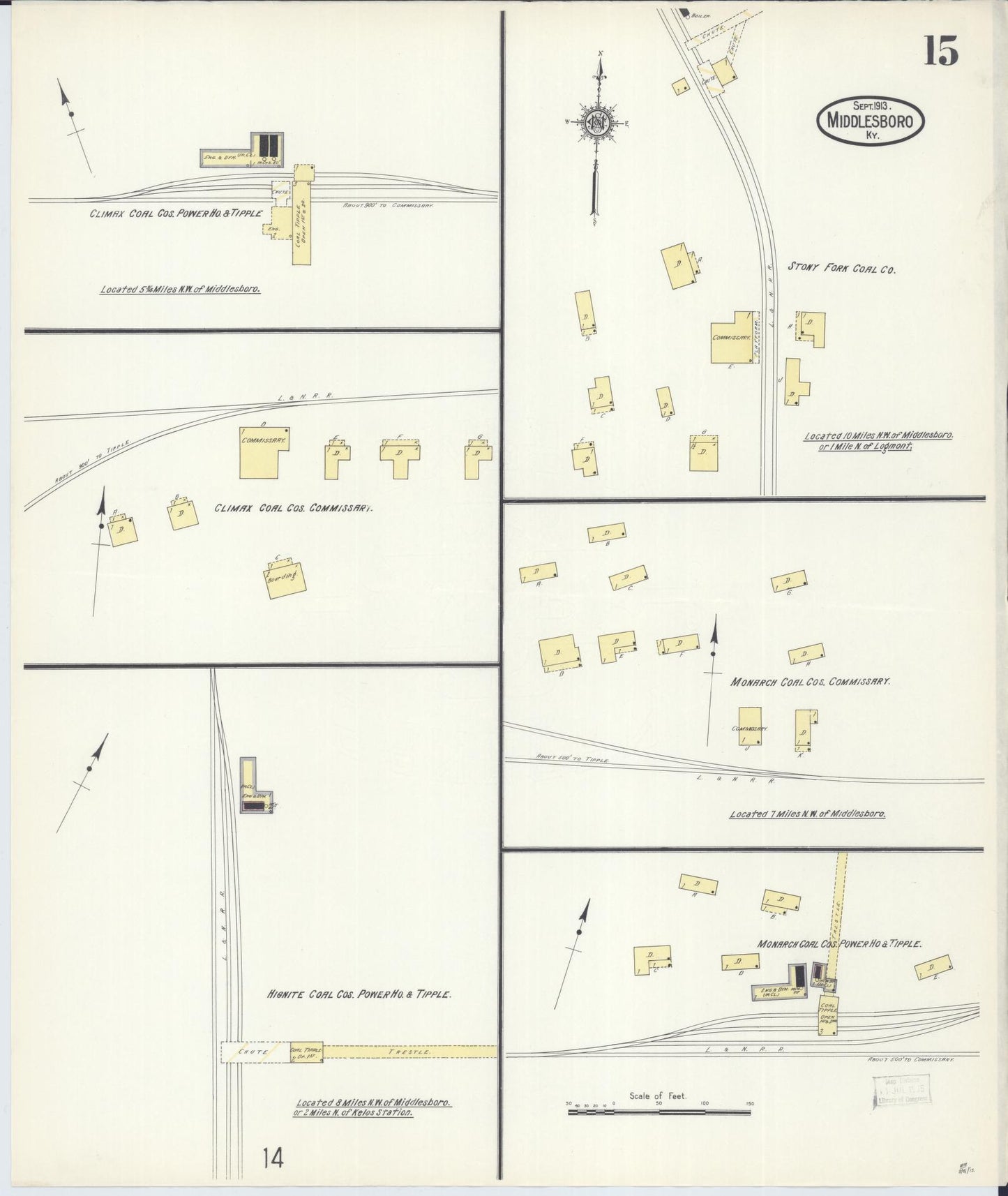 Sanborn Fire Insurance Map from Middlesboro, Bell County, Kentucky (1913), Sheet #0015 - Complete Map Set gallery image, historic Sanborn map, vintage wall art, Kentucky Kentucky