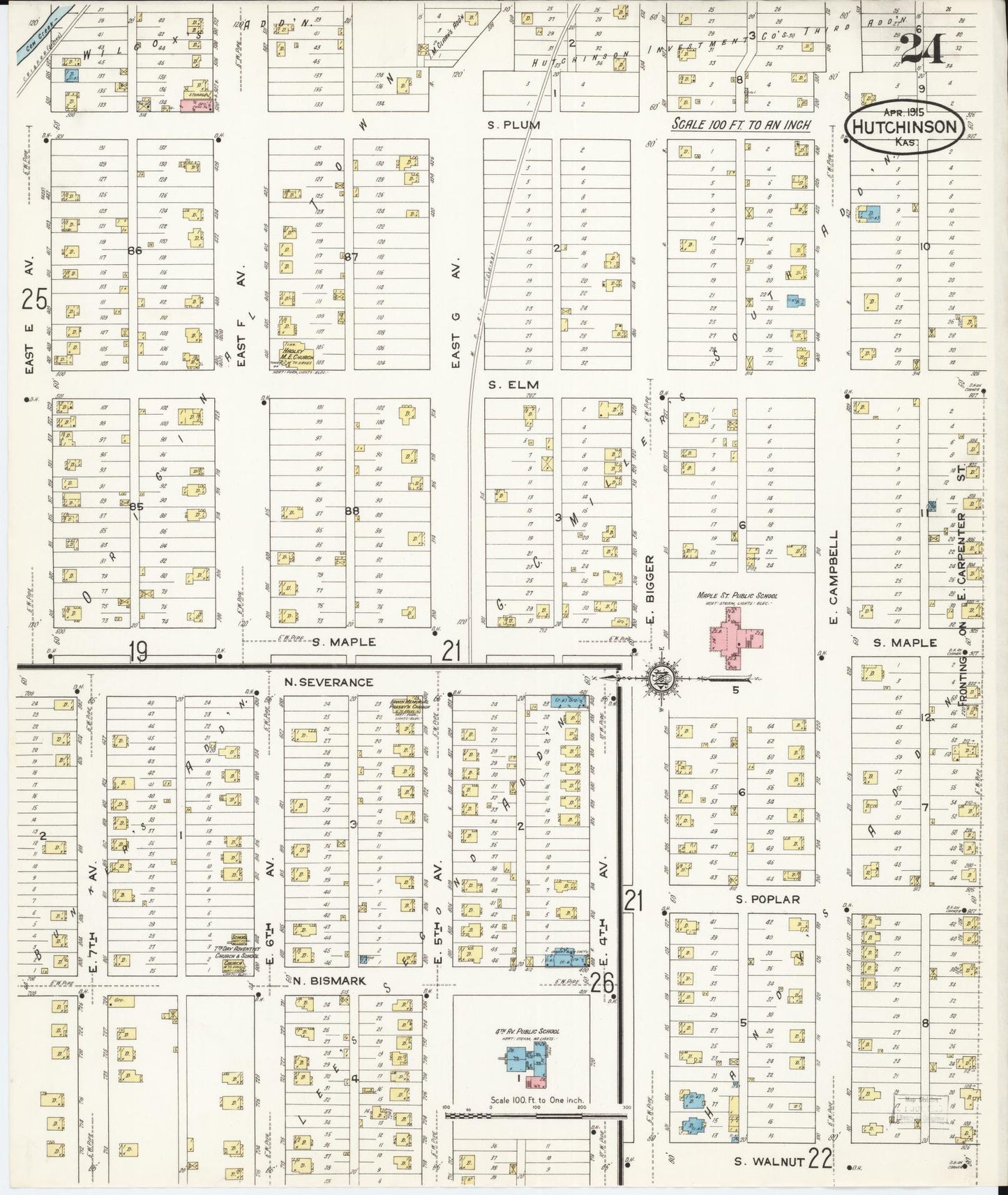 Sanborn Fire Insurance Map from Hutchinson, Reno County, Kansas (1915), Sheet #0025 - Complete Map Set gallery image, historic Sanborn map, vintage wall art, Kansas Kansas