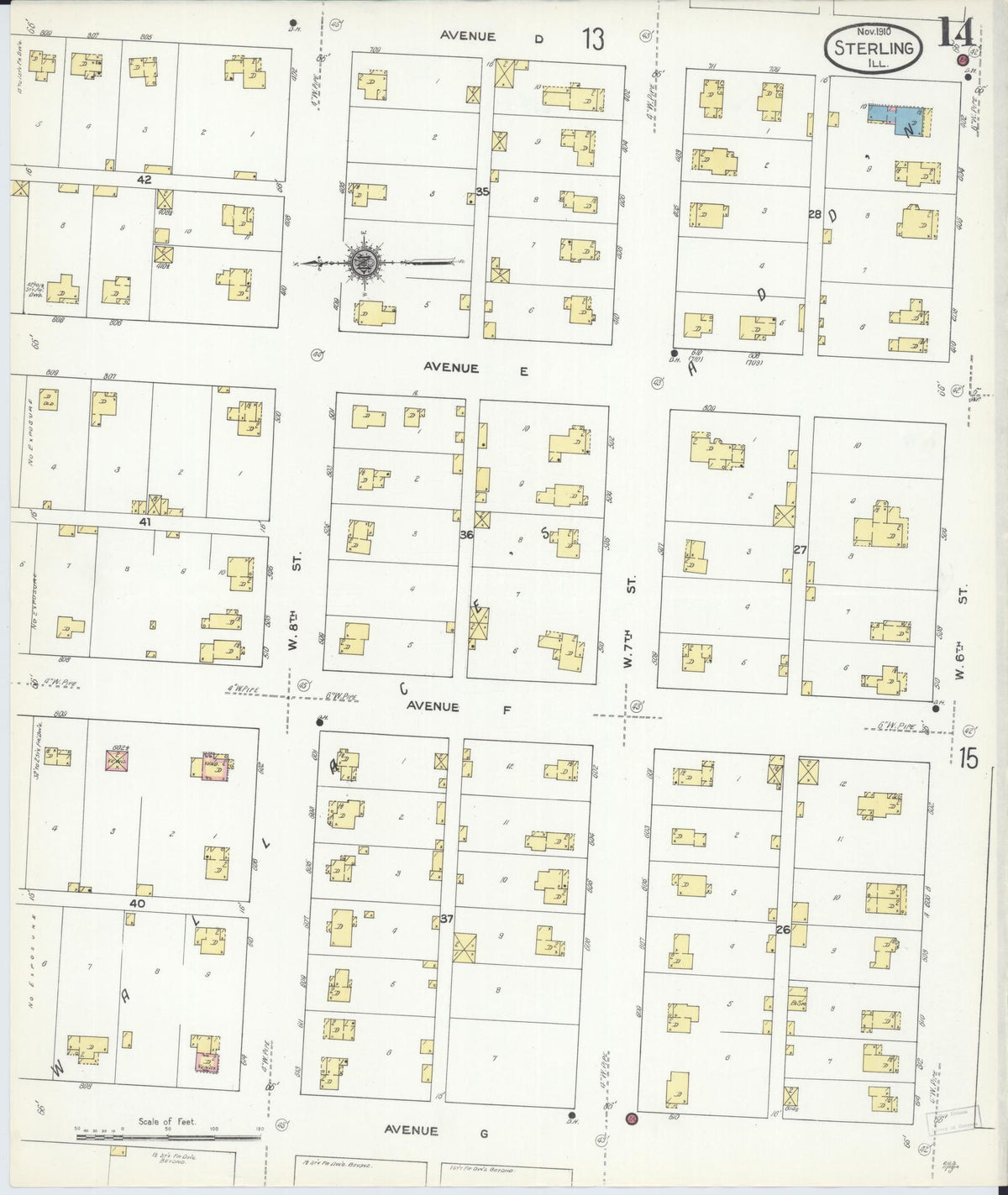 Sanborn Fire Insurance Map from Sterling, Whiteside County, Illinois (1910), Sheet #0014 - Historic Sanborn Fire Insurance Map Print, vintage old map wall art, antique decor, genealogy gift, Illinois Illinois map