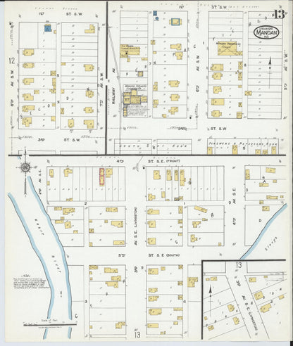 Sanborn Fire Insurance Map from Mandan, Morton County, North Dakota (1919), Sheet #0013 - Complete Map Set gallery image, historic Sanborn map, vintage wall art, North Dakota North Dakota