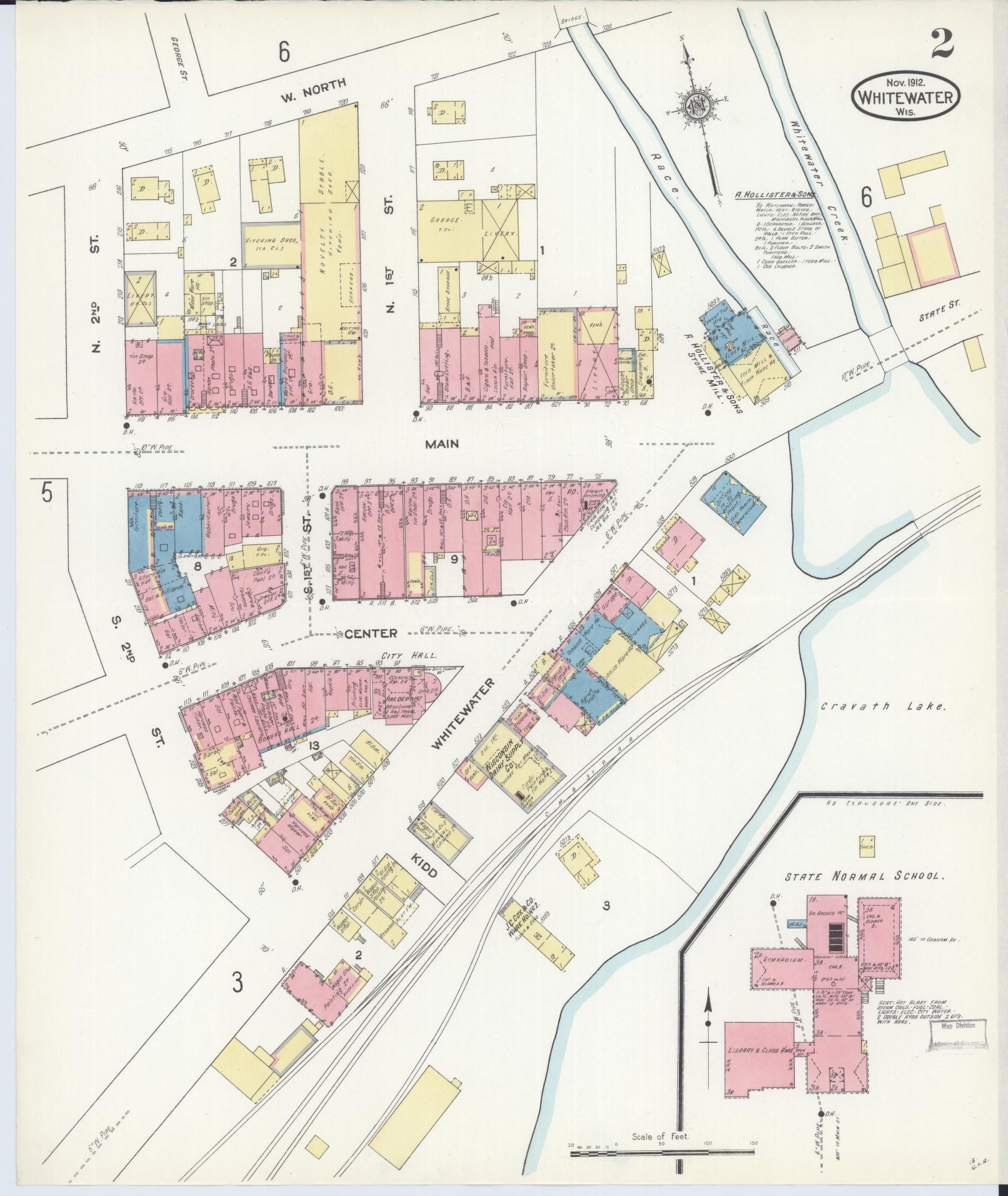 Sanborn Fire Insurance Map from Whitewater, Walworth County, Wisconsin (1912), Sheet #0002 - Historic Sanborn Fire Insurance Map Print, vintage old map wall art, antique decor, genealogy gift, Wisconsin Wisconsin map