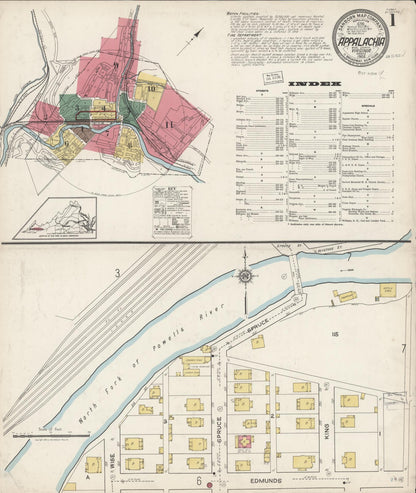 Sanborn Fire Insurance Map from Appalachia, Wise County, Virginia (1922), Sheet #0001 - Historic Sanborn Fire Insurance Map Print, vintage old map wall art, antique decor, genealogy gift, Virginia Virginia map